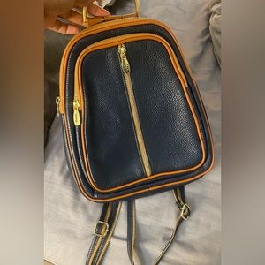 Valentina Italian Leather Backpack | Navy and Tan (Like New)